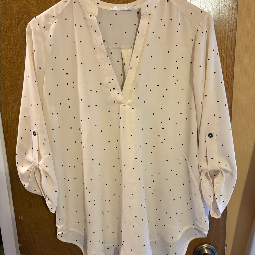 Lush White Blouse with Black Polka Dots